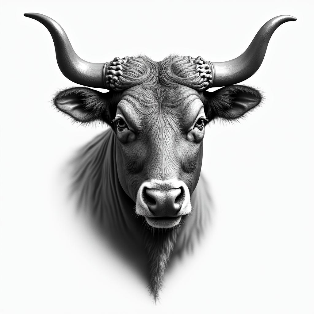 Taurusin portrait tattoo style, featuring a highly realistic and detailed depiction  - Variation 4