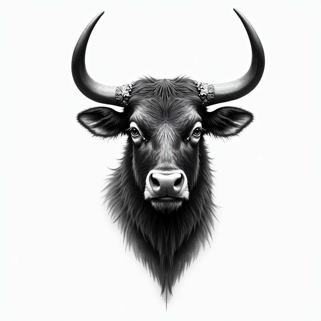 Taurusin portrait tattoo style, featuring a highly realistic and detailed depiction 