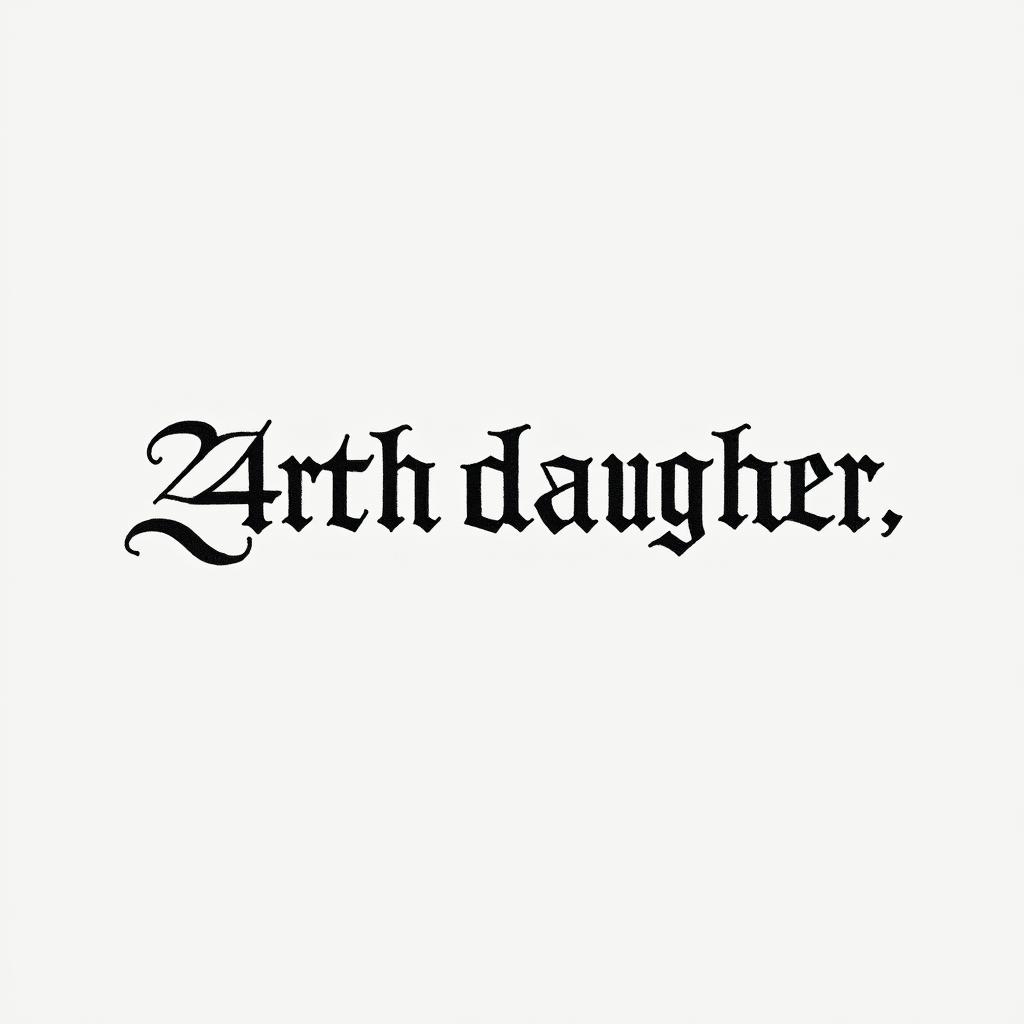 First name of my 4th daughterminimalist text-based tattoo, Monospace font ultra-realistic, perfectly placed, high-quality font design, photo-realistic shading, 8k, high quality, finely detailed typograph