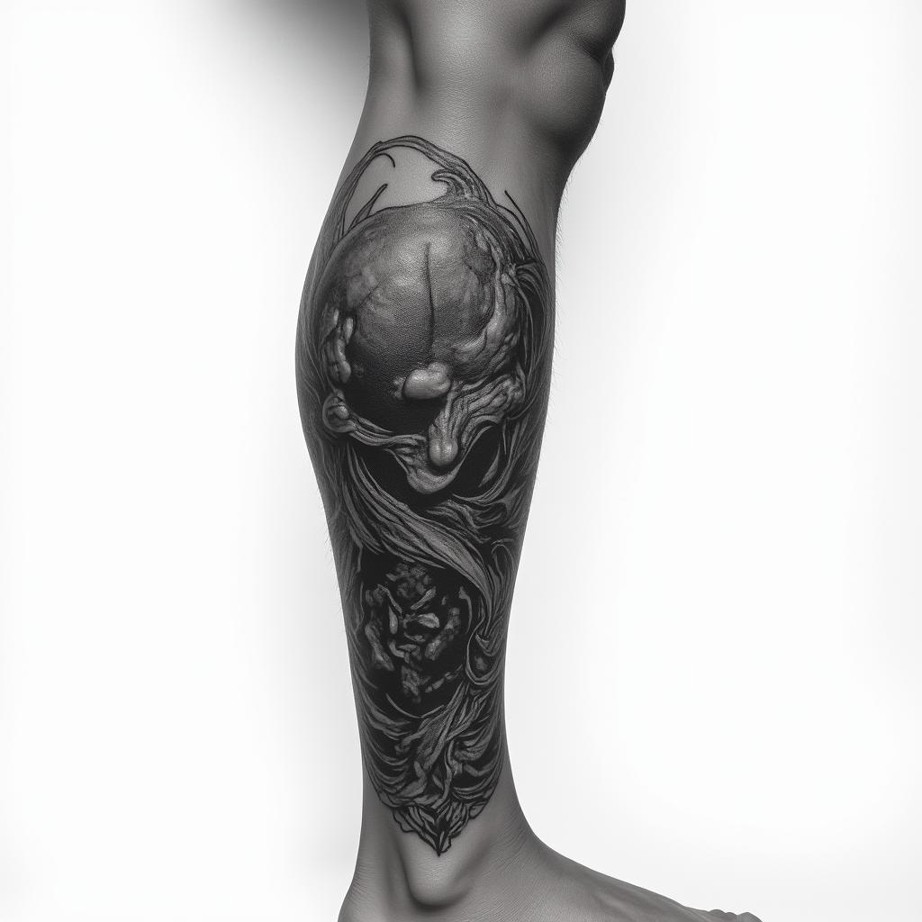 T okay, now go okay for my right leg. I want to have a full sleeve, black and Gray realistic prohibitions, steam style, one piece all flowed together. All done it, one's realistic. It's fuck, uh, moonshine, yeah, moonshining prohibition, the top of my leg up on my butt. Cheek, I want it to be like when it's illegal. And then throughout it's gonna be when it's, they're running the moonshine shit and then my foot's gonna be like, oh beer's back, but I want it to be black and gray and super fucking good and uh, these actual photos from that time era and yeah, figure that in portrait tattoo style, featuring a highly realistic and detailed depiction 