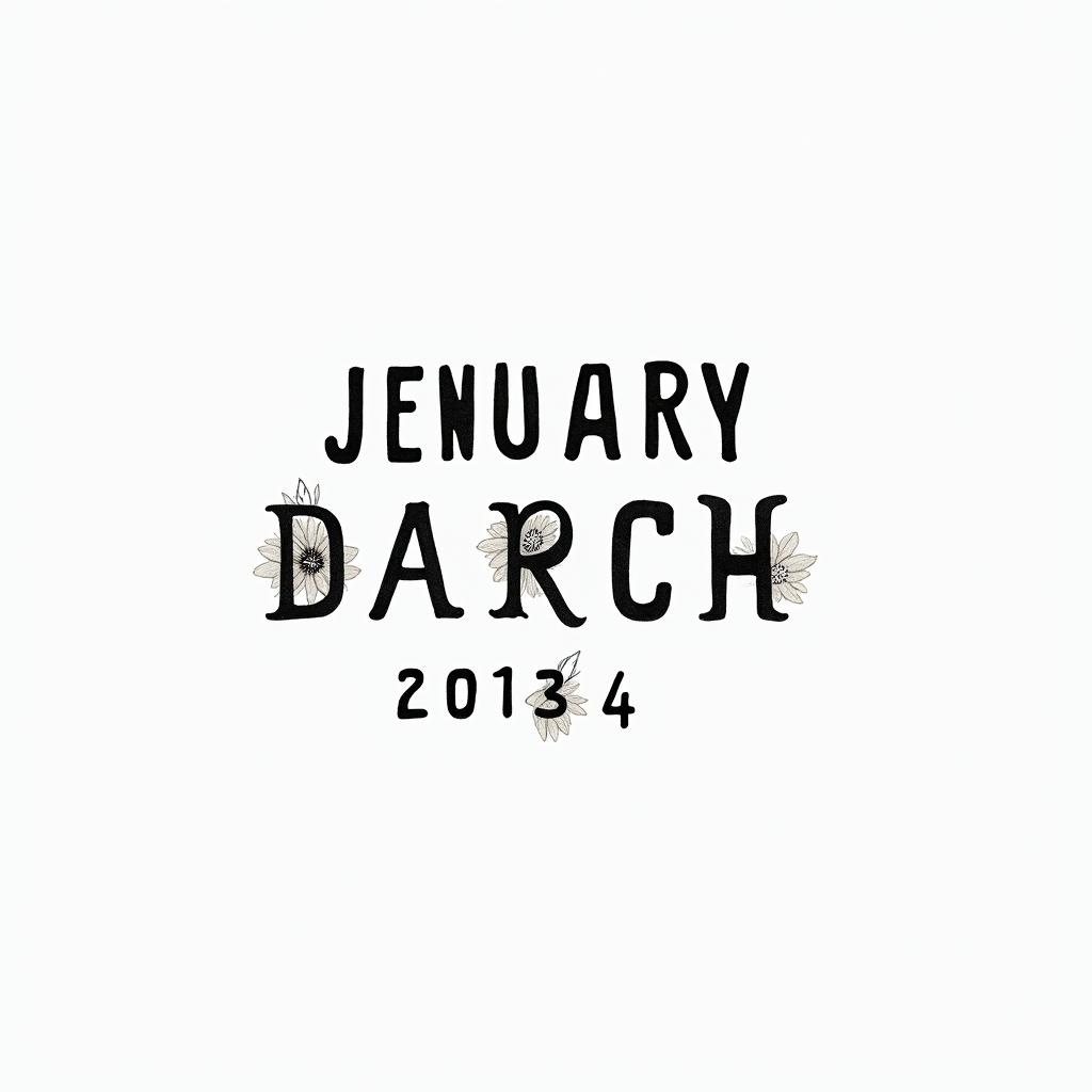 Birth month flowers January December march Februaryminimalist text-based tattoo, Monospace font ultra-realistic, perfectly placed, high-quality font design, photo-realistic shading, 8k, high quality, finely detailed typograph - Variation 4