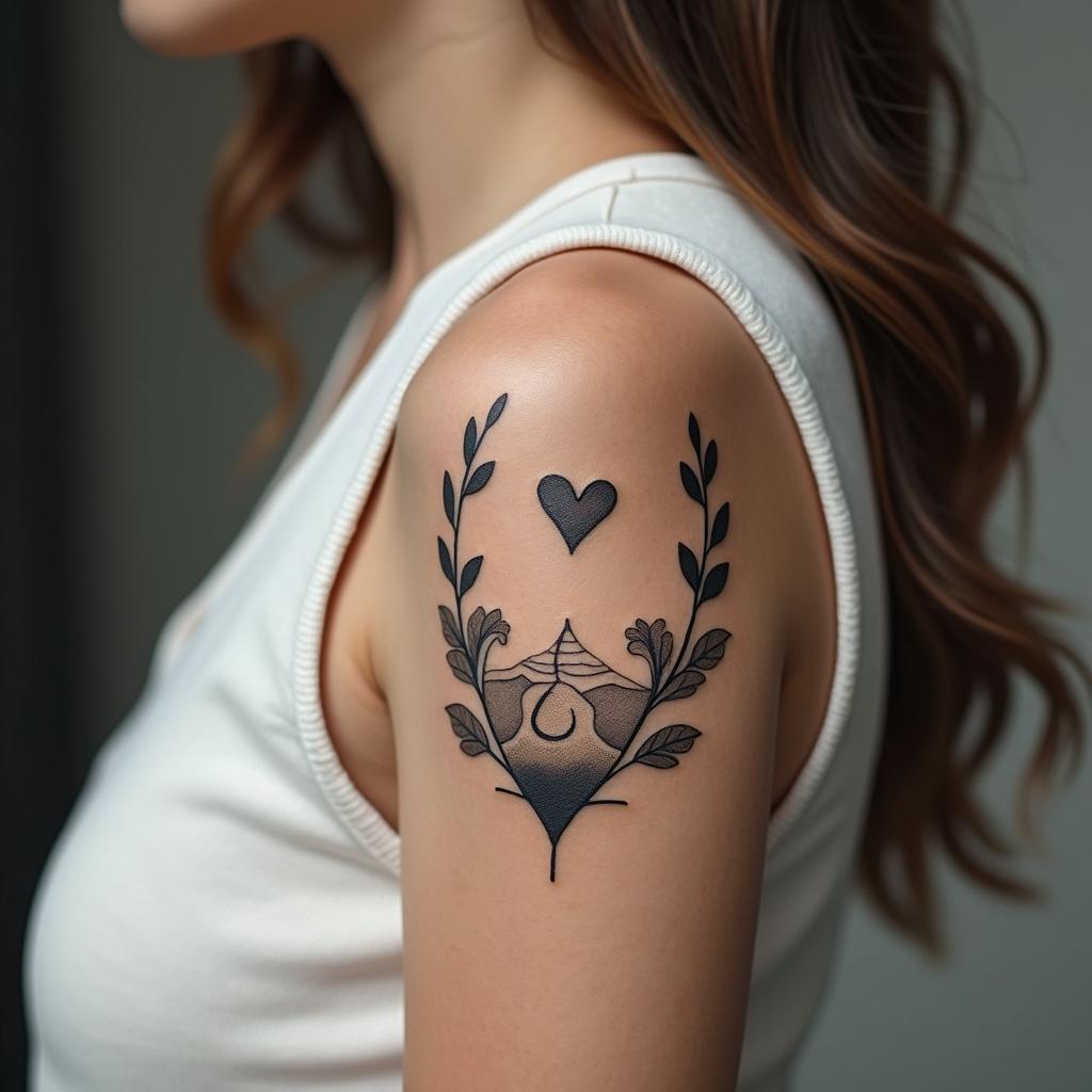 Life because it includes the initials of my two children.in Modest style tattoo, featuring soft, delicate line work with simple and meaningful symbols, gentle waves, a heart, evoking a sense of serenity and grace, - Variation 3