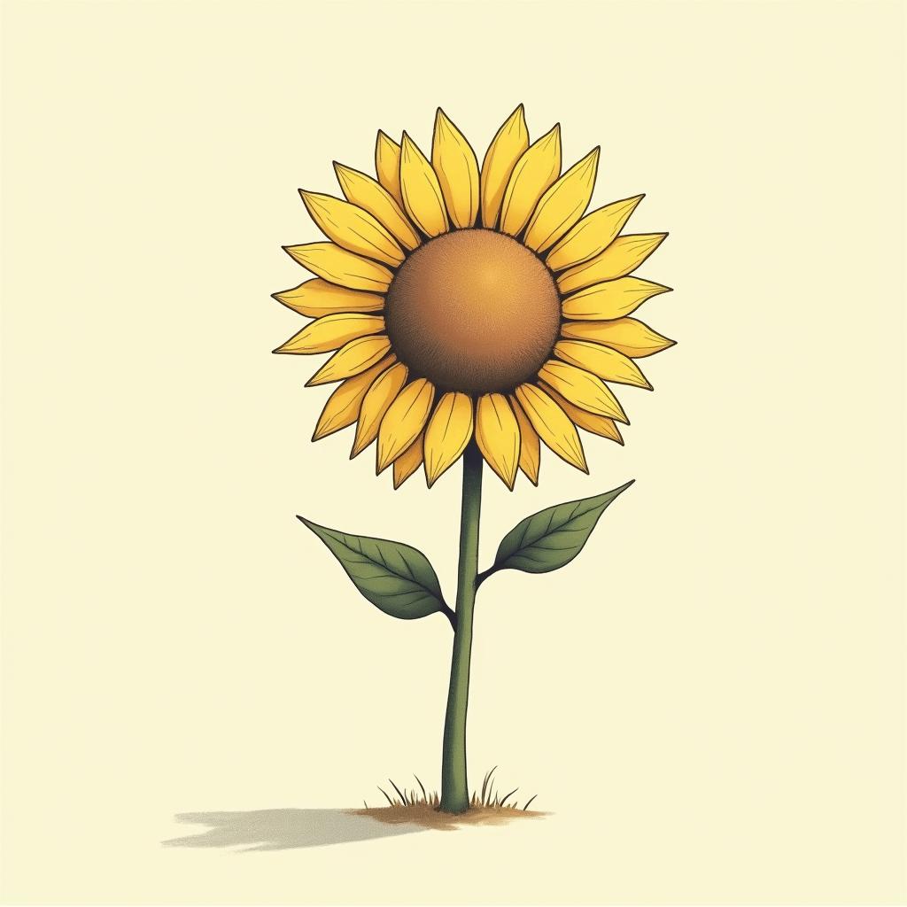 simple sunflowerGhibli, Studio Ghibli aesthetic, hand-drawn anime style, retro nostalgic atmosphere, retro soft pastel color palette with earthy tones, retro Japanese cinematic shot, yellow tint effect, bald character, smooth surface, anime shadow 90's anime style - Variation 4