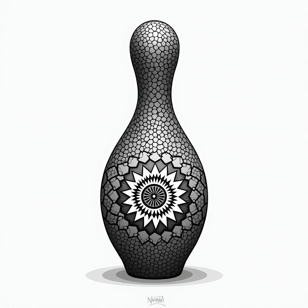 Bowling, bowling, bowling in geometric style tattoo, blending hexagons, mandala-inspired patterns, symmetrical and fractal design, clean lines, sharp angles - Variation 3