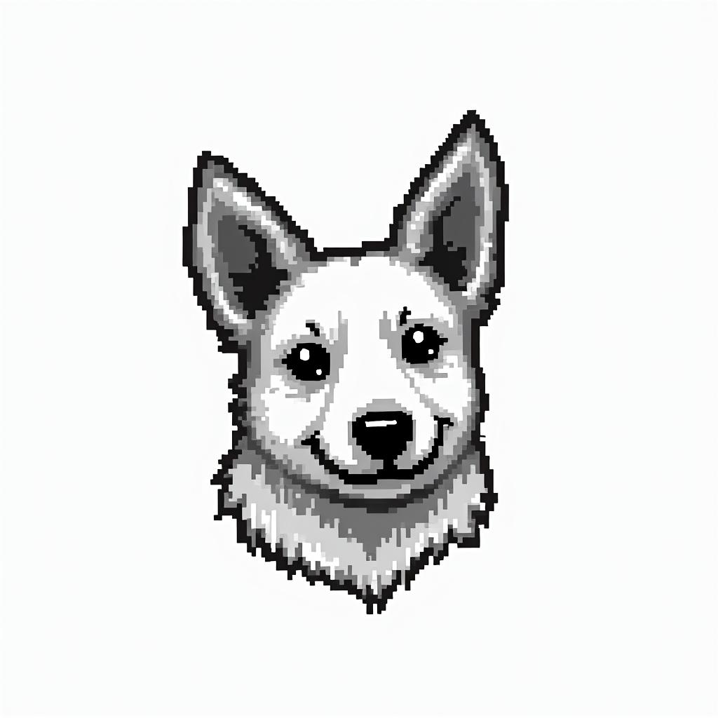 Dogin 8-bit tattoo style, minimalistic pixel style tattoo, pixel art with simplified shapes and retro gaming visuals, inspired by 8-bit pixel based detailing