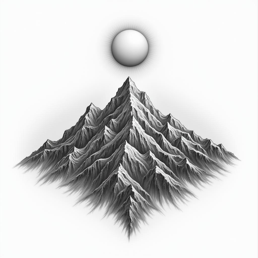 Mountain range with a rising sunhigly detailed tattoo - Variation 30