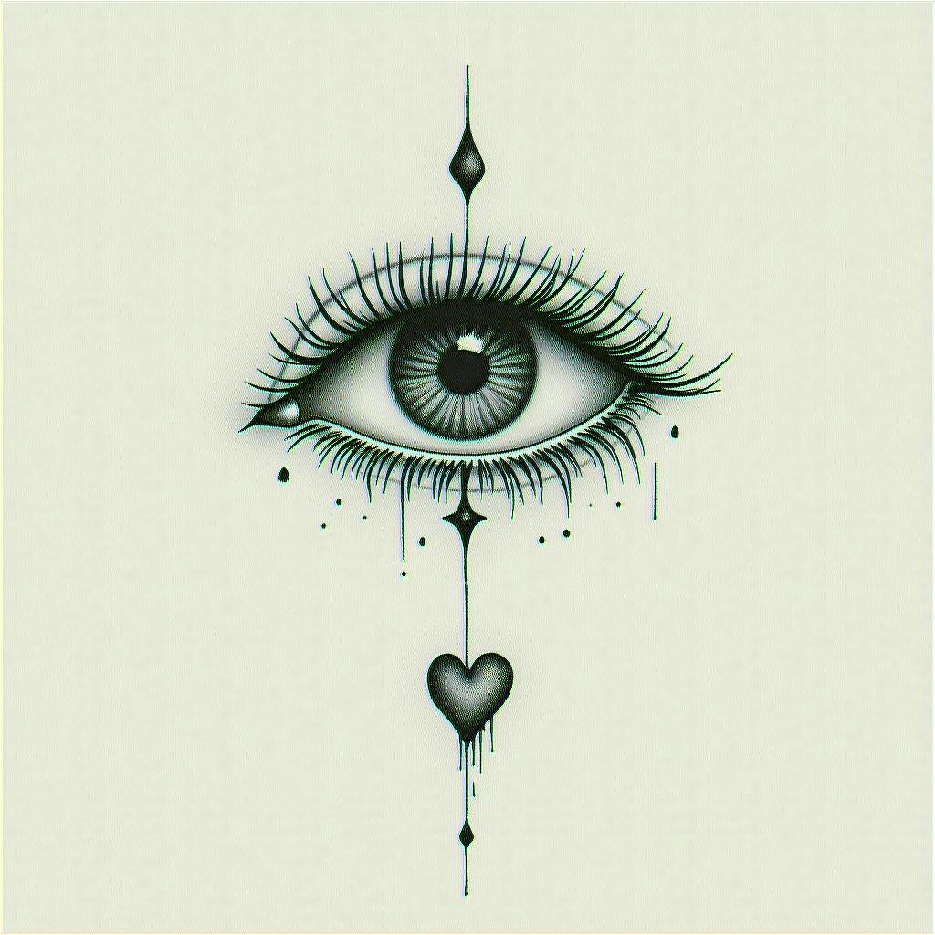 Eyes slut drip liner simplein Modest style tattoo, featuring soft, delicate line work with simple and meaningful symbols, gentle waves, a heart, evoking a sense of serenity and grace, - Variation 4