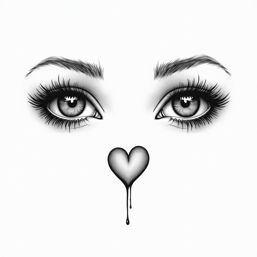 Eyes slut drip liner simplein Modest style tattoo, featuring soft, delicate line work with simple and meaningful symbols, gentle waves, a heart, evoking a sense of serenity and grace, - Variation 3