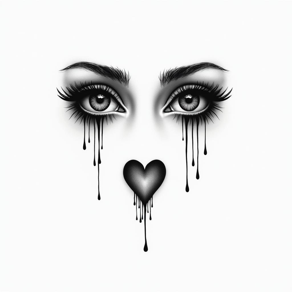 Eyes slut drip liner simplein Modest style tattoo, featuring soft, delicate line work with simple and meaningful symbols, gentle waves, a heart, evoking a sense of serenity and grace,