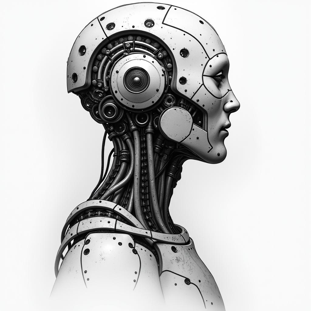 Bowlingtattoo in biomechanic style, the tattoo covered by robotic elements of futuristic cyberpunk design, robotic features detail, showcasing intricate mechanical components