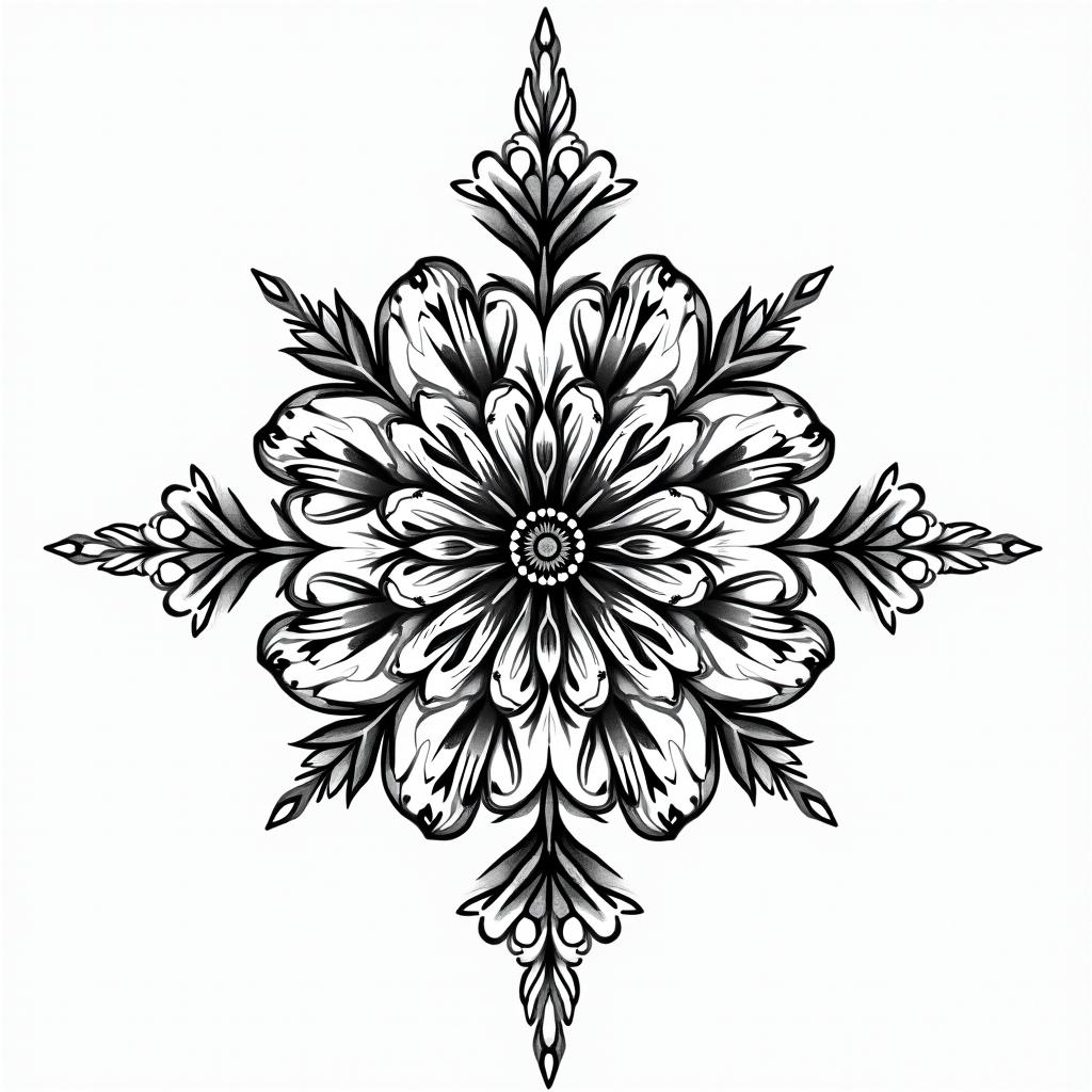 May 15, 1998in ornamental tattoo style, featuring intricate symmetrical patterns and floral designs, showcasing highly detailed line work and geometric shapes, creating a sense of elegance and balance - Variation 2
