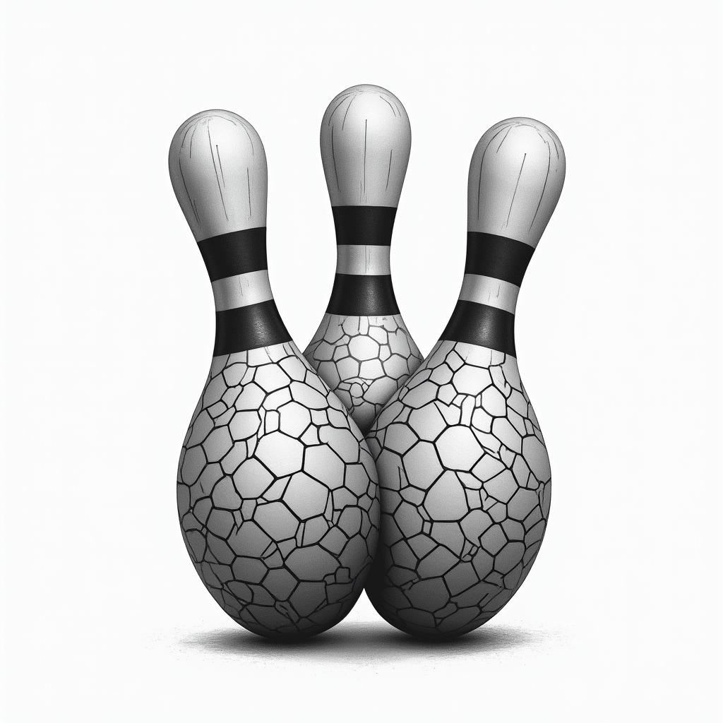 Bowling, pins, balls, success in geometric style tattoo, blending hexagons, mandala-inspired patterns, symmetrical and fractal design, clean lines, sharp angles - Variation 4