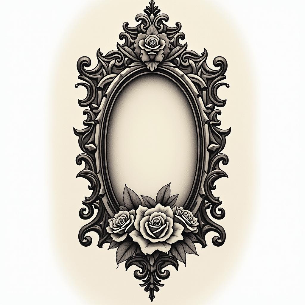 Mind over matterin victorian style tattoo, featuring vintage and elegant elements, ornate frames, roses, antique, sepia-toned color scheme - Variation 2