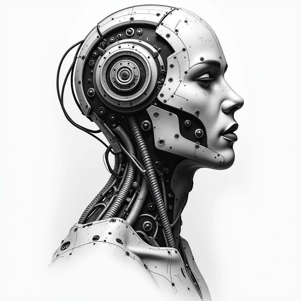 Clayton, Capricorn, Melbournetattoo in biomechanic style, the tattoo covered by robotic elements of futuristic cyberpunk design, robotic features detail, showcasing intricate mechanical components - Variation 4