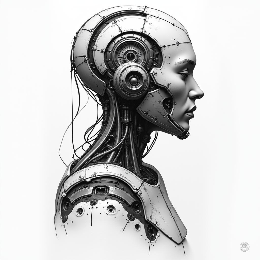 Clayton, Capricorn, Melbournetattoo in biomechanic style, the tattoo covered by robotic elements of futuristic cyberpunk design, robotic features detail, showcasing intricate mechanical components - Variation 2