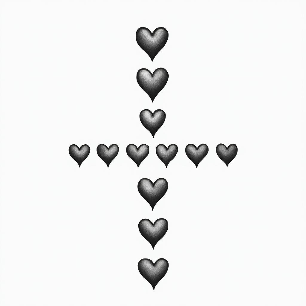 Thirteen heartsminimalist text-based tattoo, Monospace font ultra-realistic, perfectly placed, high-quality font design, photo-realistic shading, 8k, high quality, finely detailed typograph