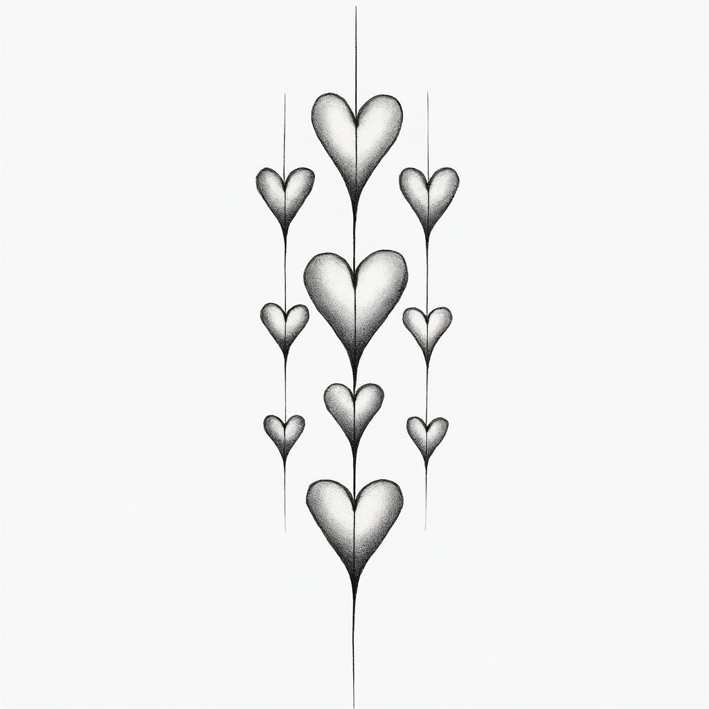 Thirteen heartsminimalist text-based tattoo, Monospace font ultra-realistic, perfectly placed, high-quality font design, photo-realistic shading, 8k, high quality, finely detailed typograph - Variation 3