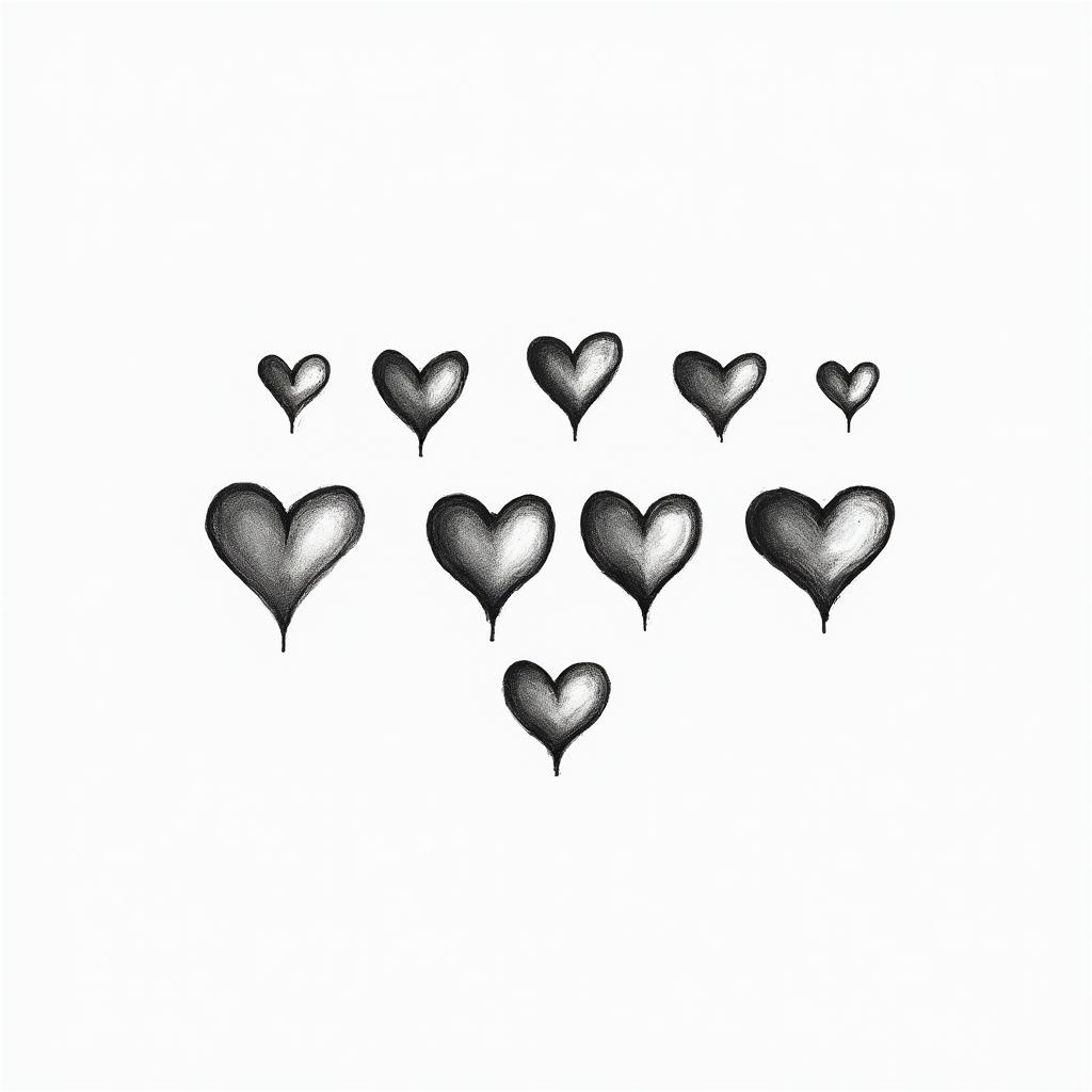 Thirteen heartsminimalist text-based tattoo, Monospace font ultra-realistic, perfectly placed, high-quality font design, photo-realistic shading, 8k, high quality, finely detailed typograph - Variation 4