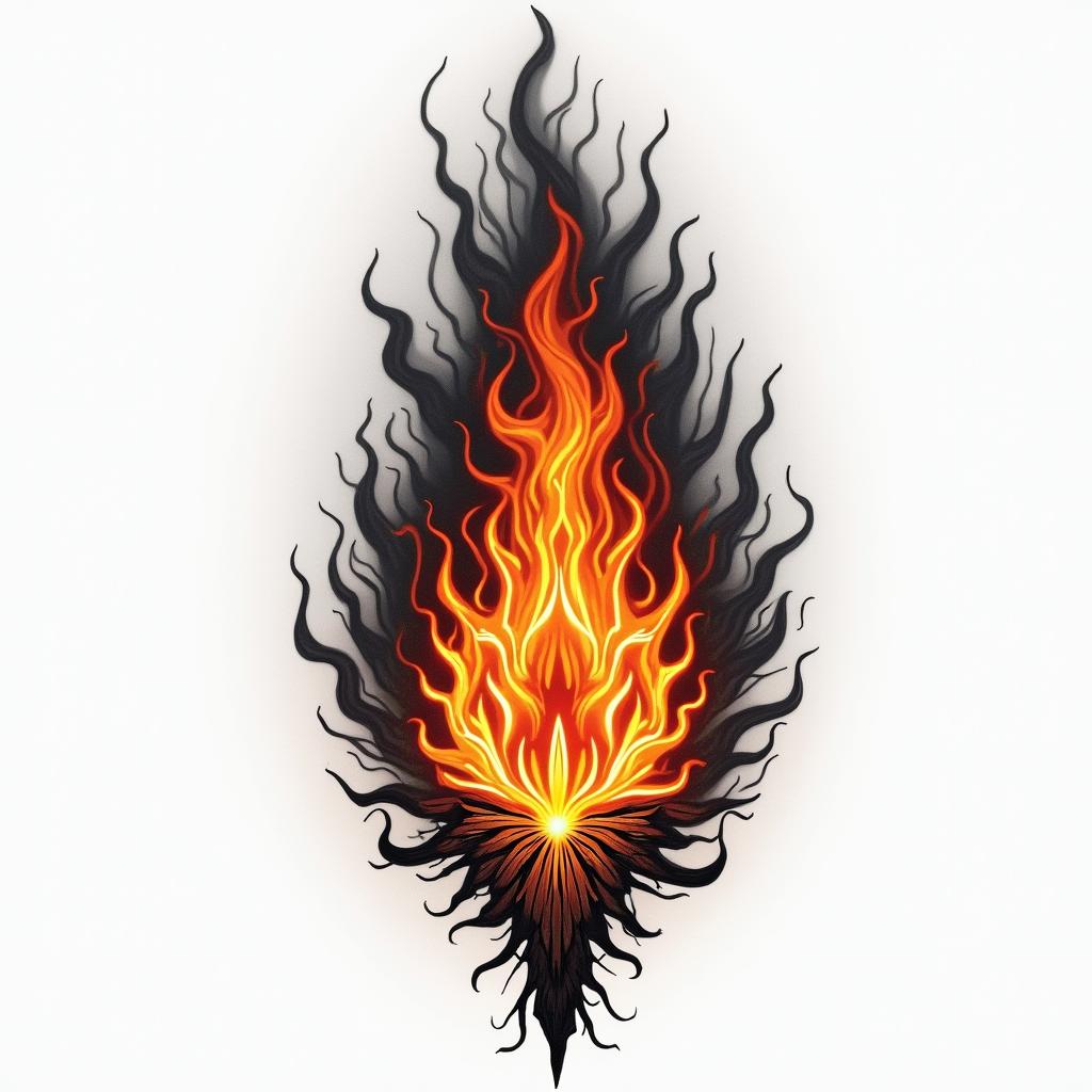 Sacredin flame tattoo style showcasing fiery elements with dynamic flame patterns, glowing effect of flames, natural colors - Variation 2
