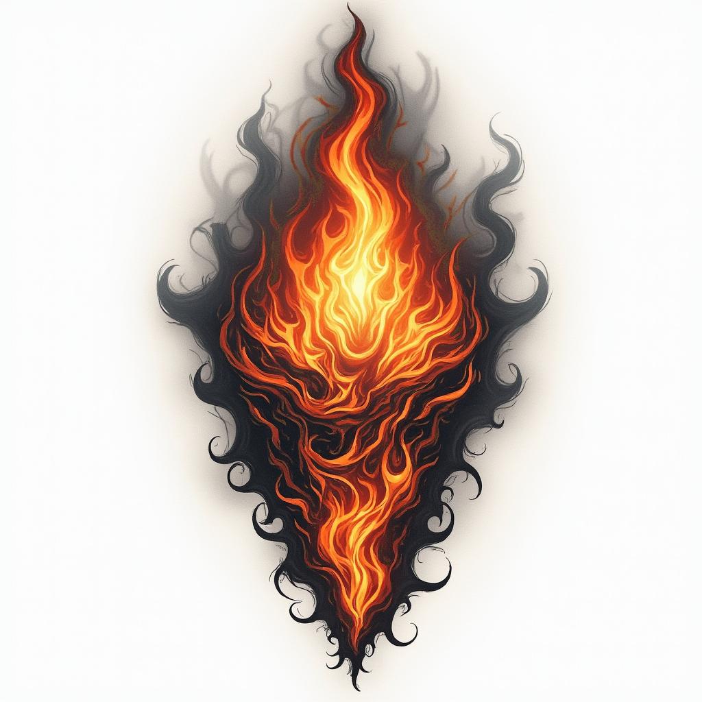 Sacredin flame tattoo style showcasing fiery elements with dynamic flame patterns, glowing effect of flames, natural colors - Variation 3