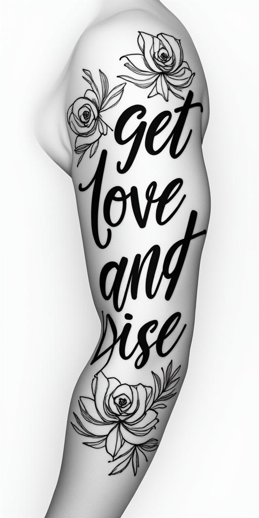 “UNIQUE”in elegant cursive calligraphy style 2d tattoo, decorate with roses, featuring a smooth and flowing handwritten script with slightly thickened strokes for a luxurious and bold appearance,  heart symbol between names,  sleek and glossy black text with shadowing, minimalist matte white background, clean and sharp edges, illuminated with soft lighting, romantic, 8k, high-quality textures with refined typography - Variation 2