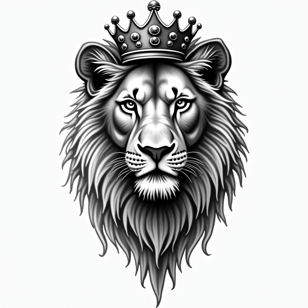 Female lioness with crown on headhigly detailed tattoo - Variation 7