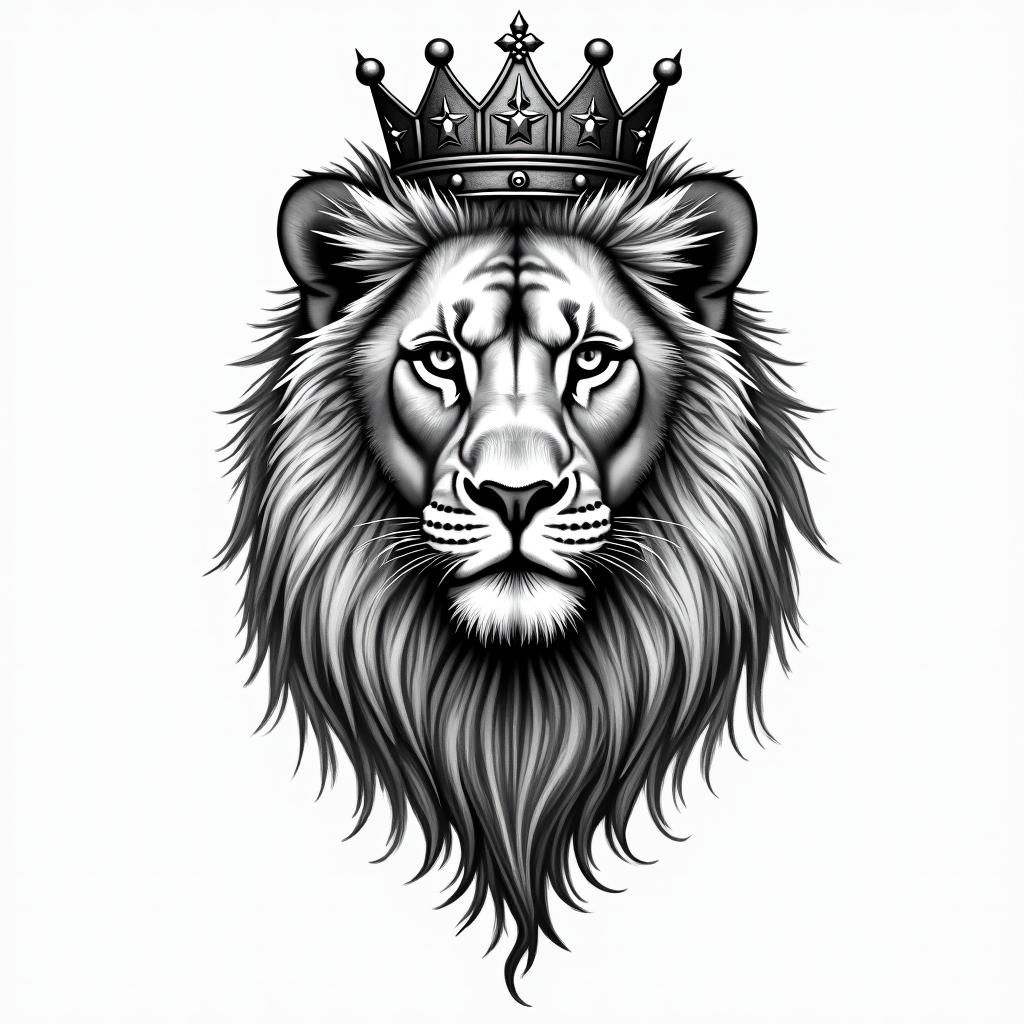 Female lioness with crown on headhigly detailed tattoo - Variation 5