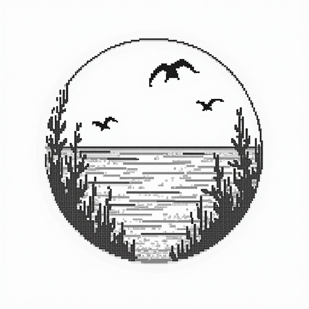 Under water beach themein 8-bit tattoo style, minimalistic pixel style tattoo, pixel art with simplified shapes and retro gaming visuals, inspired by 8-bit pixel based detailing - Variation 3