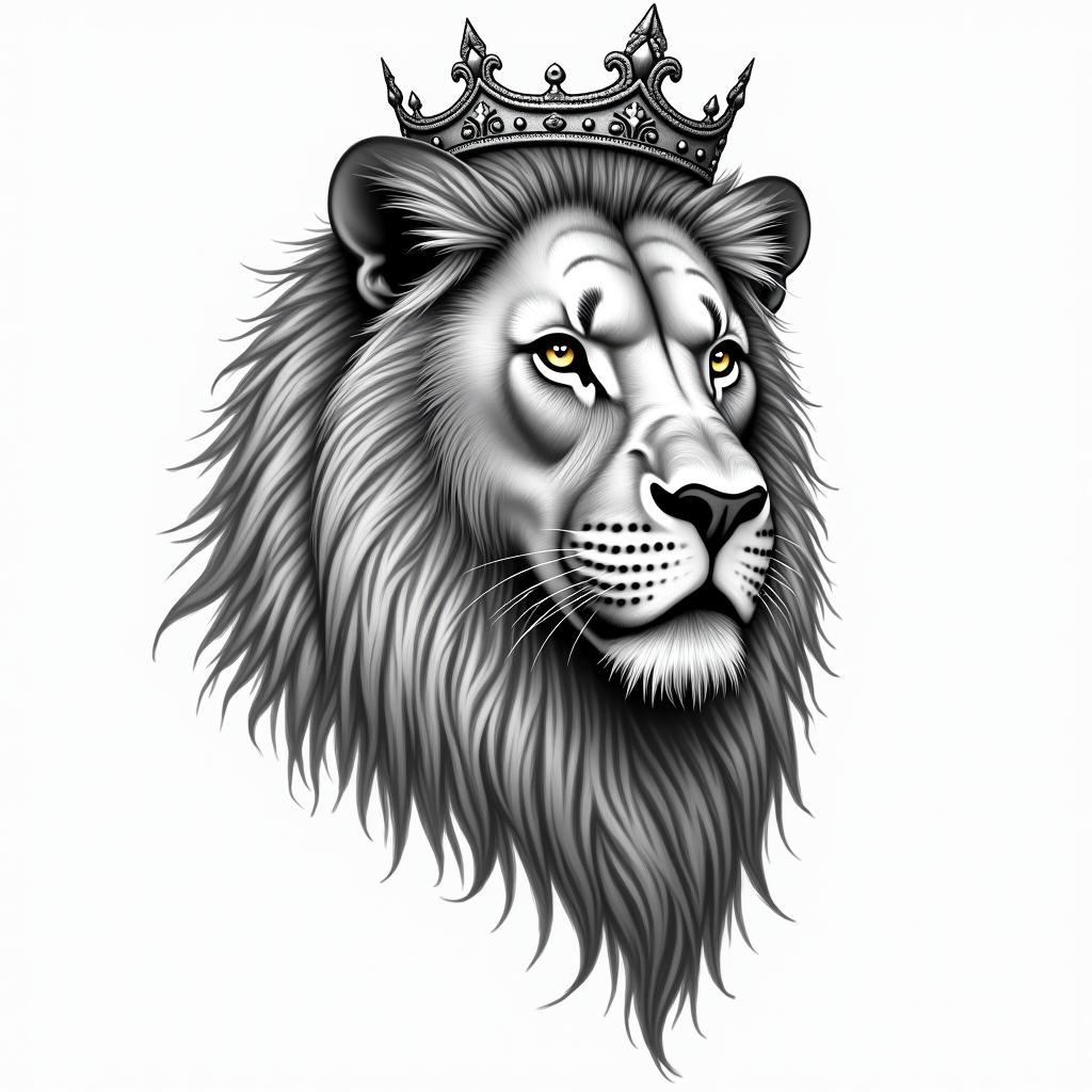 Female lioness with crown on headhigly detailed tattoo - Variation 4