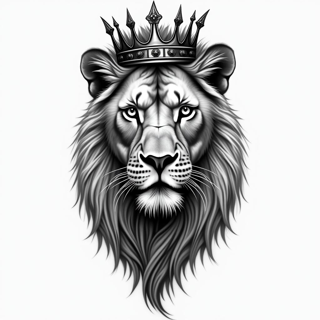 Female lioness with crown on headhigly detailed tattoo - Variation 2