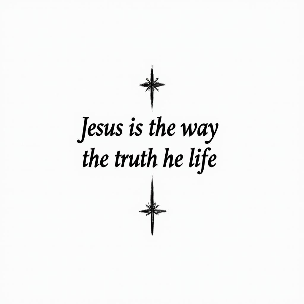 Jesus is the way the truth and the lifeminimalist text-based tattoo, Monospace font ultra-realistic, perfectly placed, high-quality font design, photo-realistic shading, 8k, high quality, finely detailed typograph