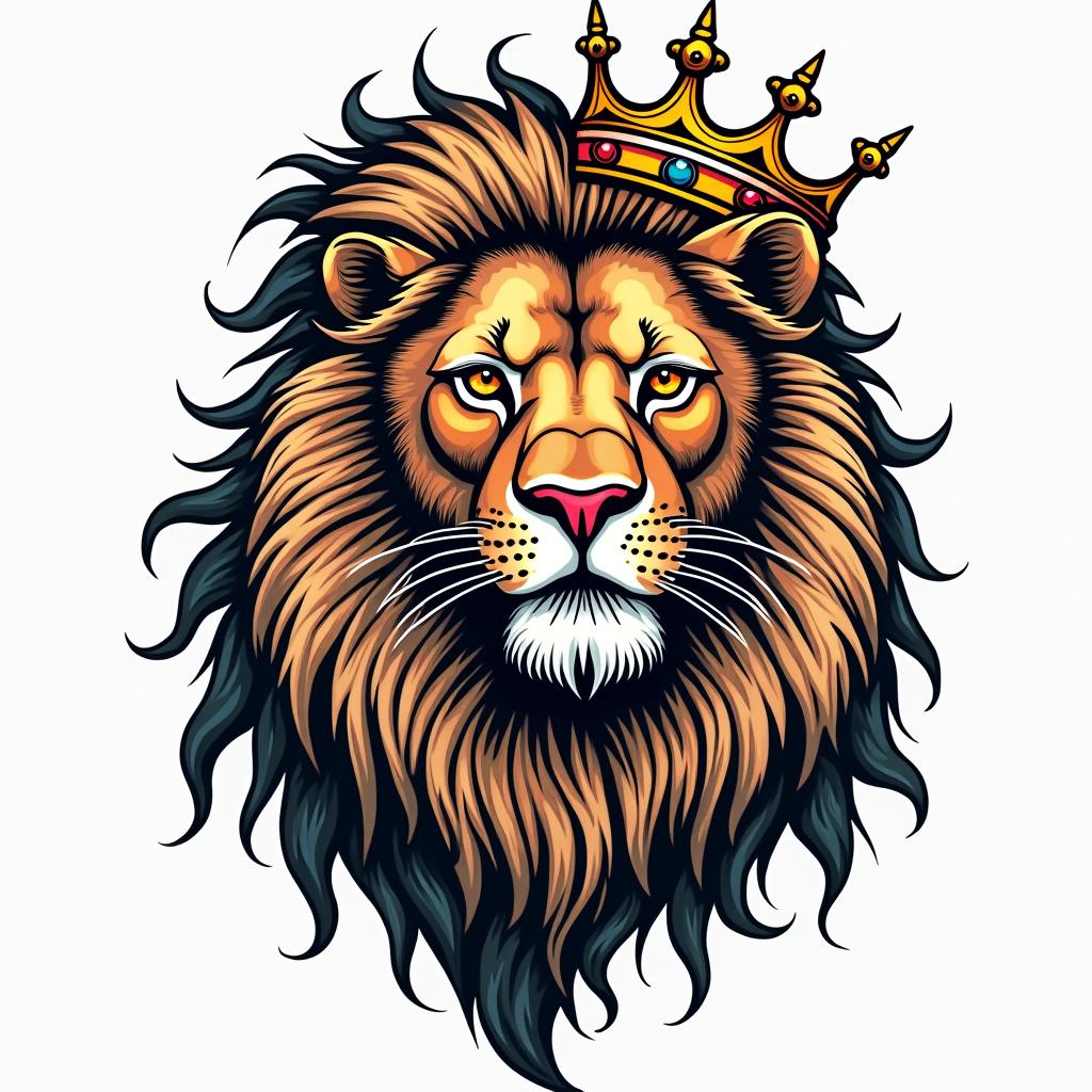 Lioness with crown on headin pop art style tattoo, featuring bold and vibrant colors, exaggerated outlines, iconic imagery, inspired by comic books and speech bubbles, comic book characters, retro pop culture - Variation 4