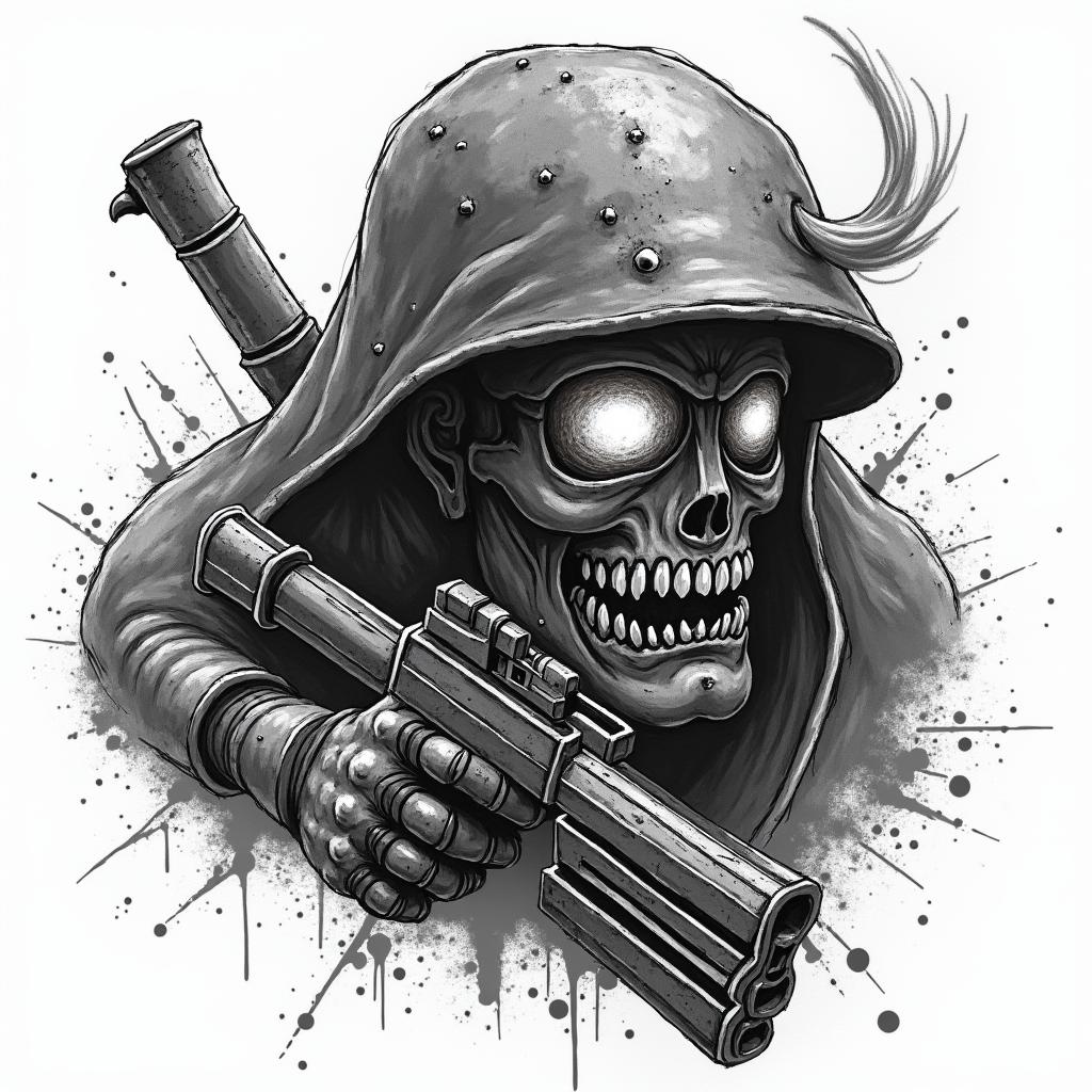 Doom slayer battling halo master chiefin graffiti style tattoo, featuring bold and dynamic street art elements, spray-paint texture with exaggerated lines and expressive, chaotic brushstrokes, intricate lettering incorporated with graffiti tags, symbols like hearts, stars, and wings