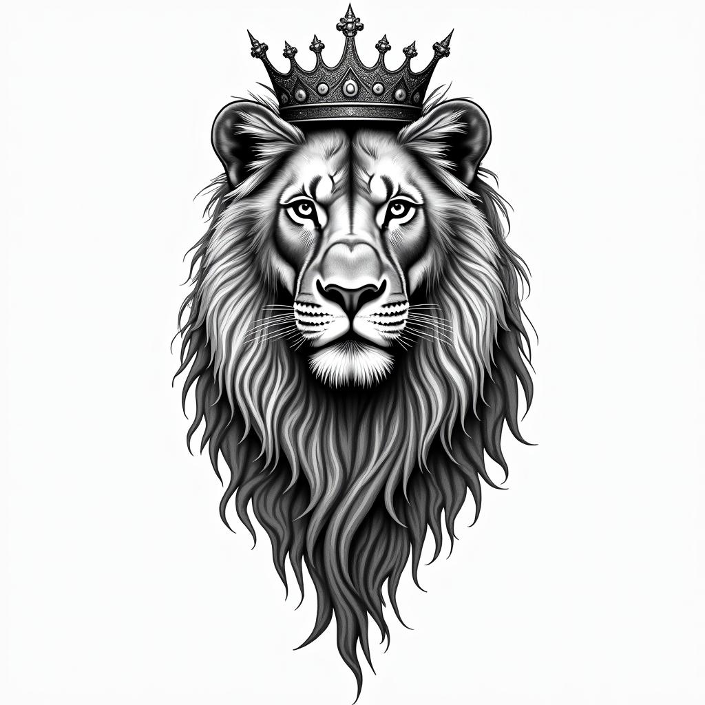 Lioness with crown on headin bohemian style tattoo, 8k - Variation 4
