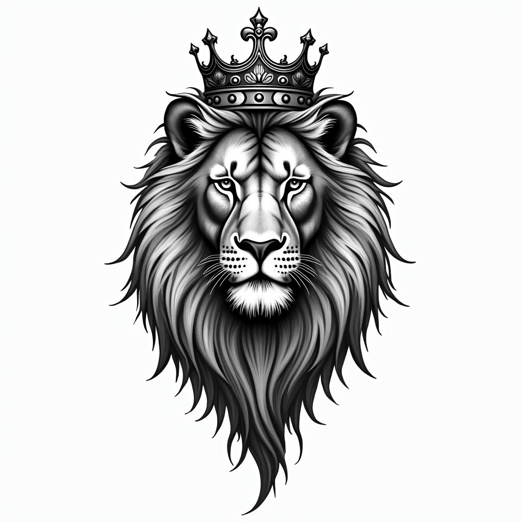 Lioness with crown on headin bohemian style tattoo, 8k