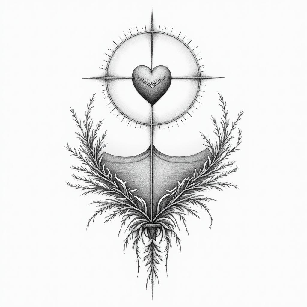 Describe how brave and warrior-like I am, how important it is for me to live day by day.in Modest style tattoo, featuring soft, delicate line work with simple and meaningful symbols, gentle waves, a heart, evoking a sense of serenity and grace, - Variation 2
