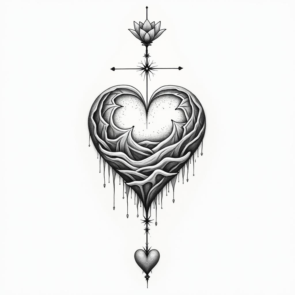 Describe how brave and warrior-like I am, how important it is for me to live day by day.in Modest style tattoo, featuring soft, delicate line work with simple and meaningful symbols, gentle waves, a heart, evoking a sense of serenity and grace, - Variation 3