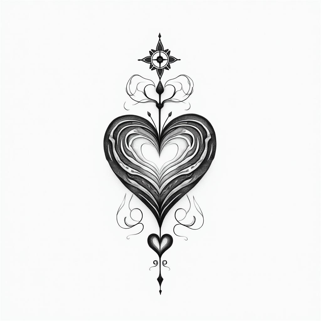 Describe how brave and warrior-like I am, how important it is for me to live day by day.in Modest style tattoo, featuring soft, delicate line work with simple and meaningful symbols, gentle waves, a heart, evoking a sense of serenity and grace,