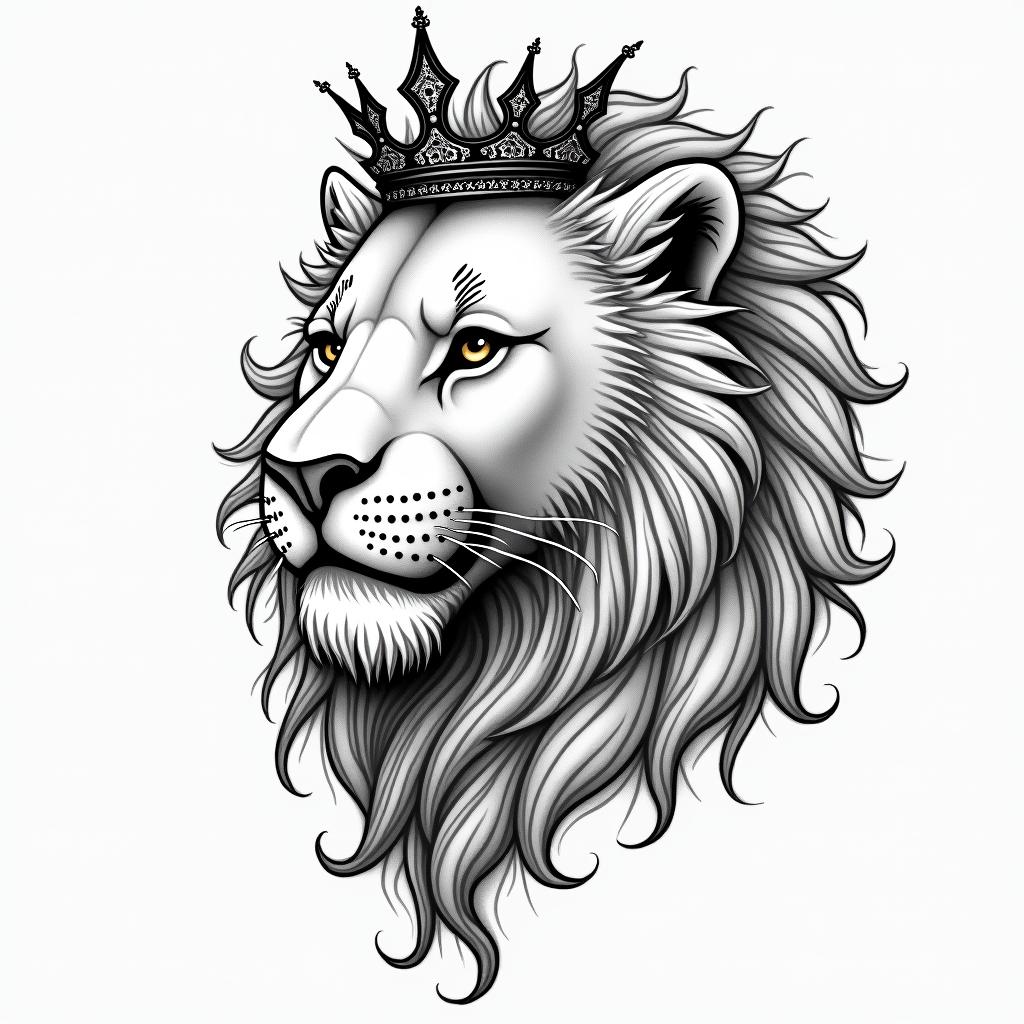 Lioness with crown on headin japanese style tattoo, detailed tattoo, traditional japanese culture tattoo, mythology, 8k - Variation 7