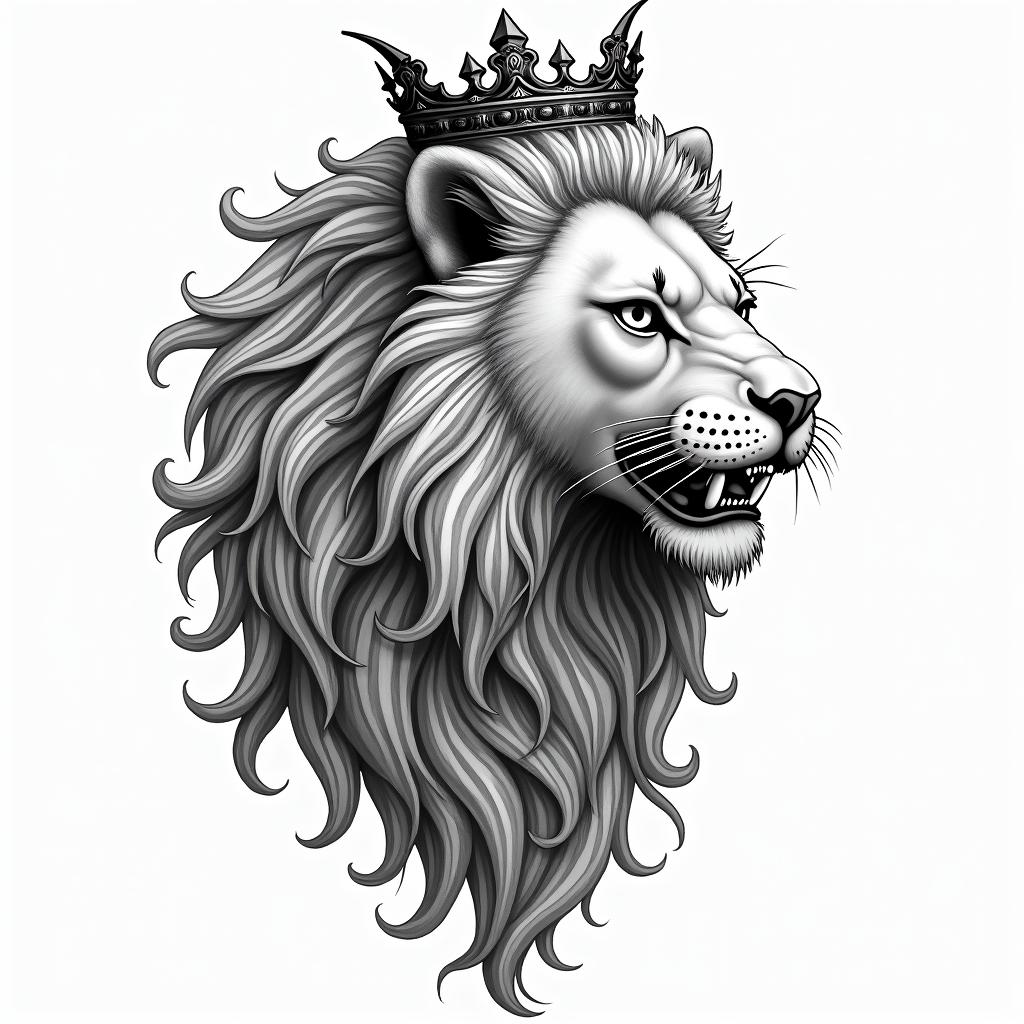 Lioness with crown on headin japanese style tattoo, detailed tattoo, traditional japanese culture tattoo, mythology, 8k - Variation 5