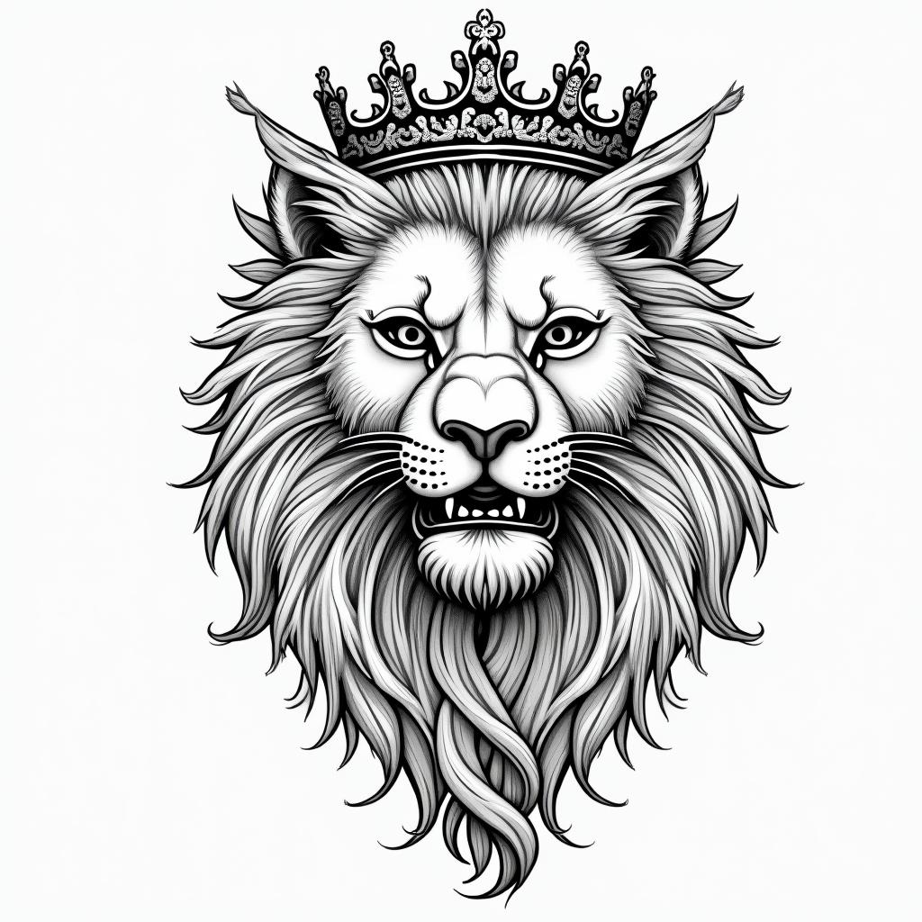 Lioness with crown on headin japanese style tattoo, detailed tattoo, traditional japanese culture tattoo, mythology, 8k - Variation 6