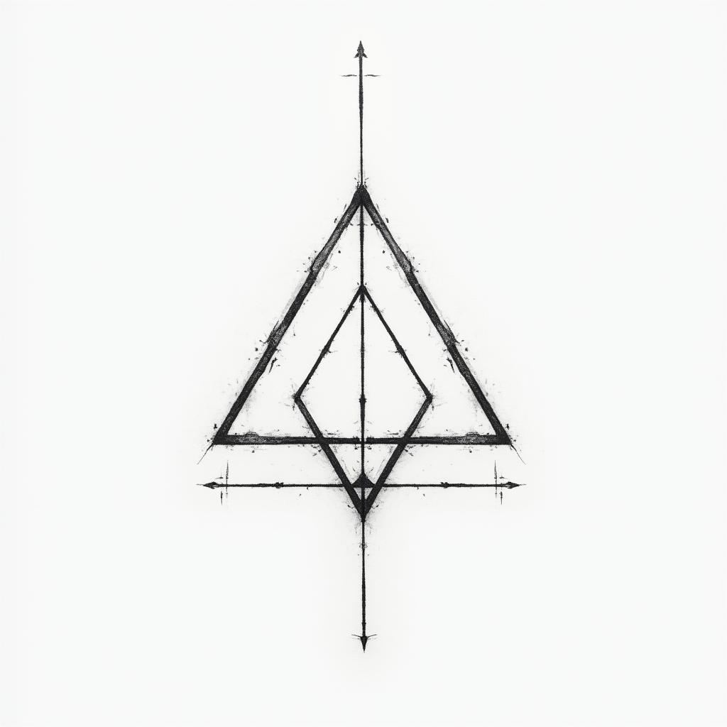 Had bad lifein minimalist style tattoo, featuring simple shapes and fine lines, with minimal shading and details, tiny triangles, creating a sense of balance and harmony
