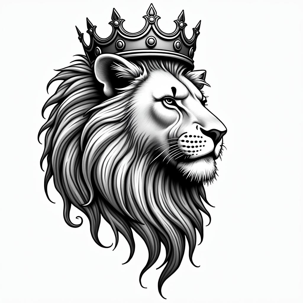 Lioness with crown on headin new school tattoo, pop culture, modern, detailed tattoo, illustrative - Variation 4