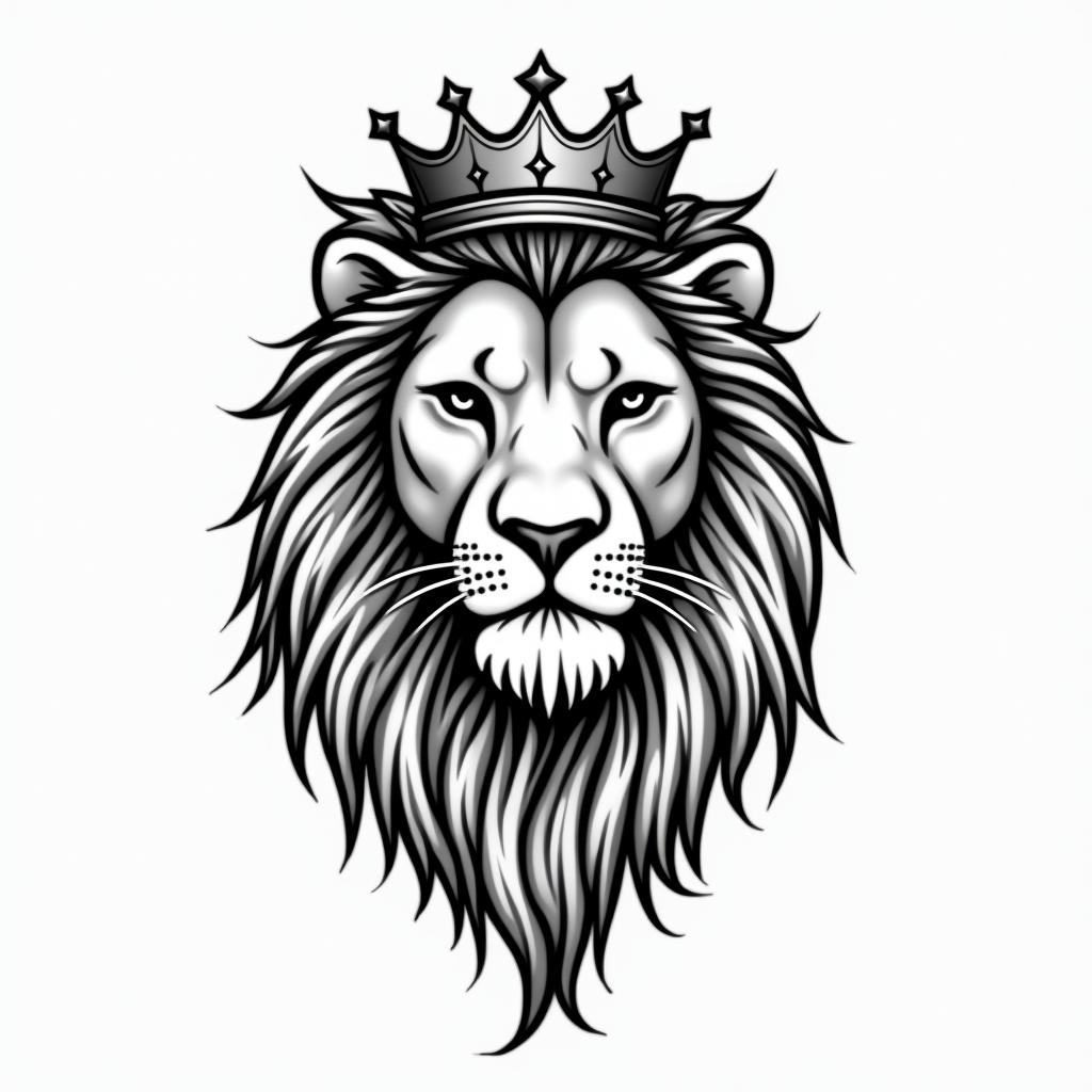 Lioness with crown on headin new school tattoo, pop culture, modern, detailed tattoo, illustrative