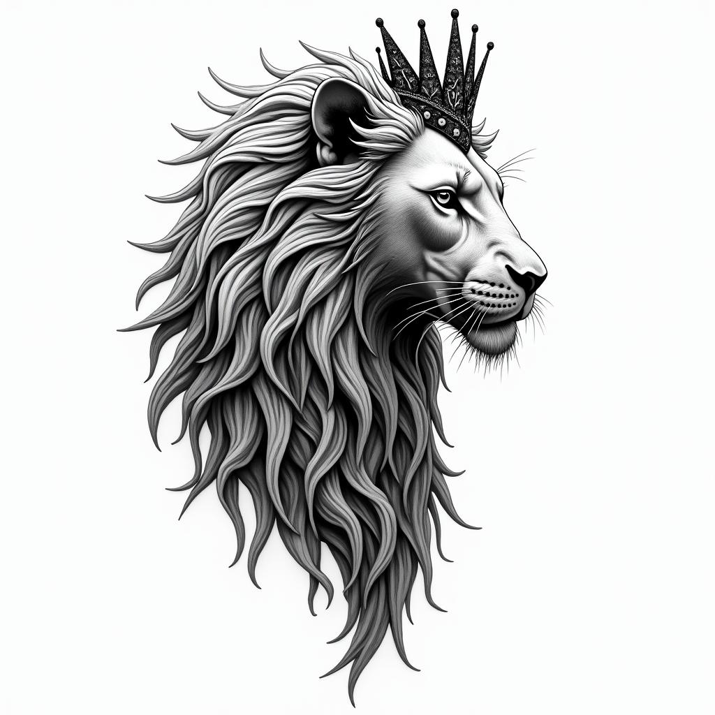 Lioness with crown on headtattoo in biomechanic style, the tattoo covered by robotic elements of futuristic cyberpunk design, robotic features detail, showcasing intricate mechanical components - Variation 5
