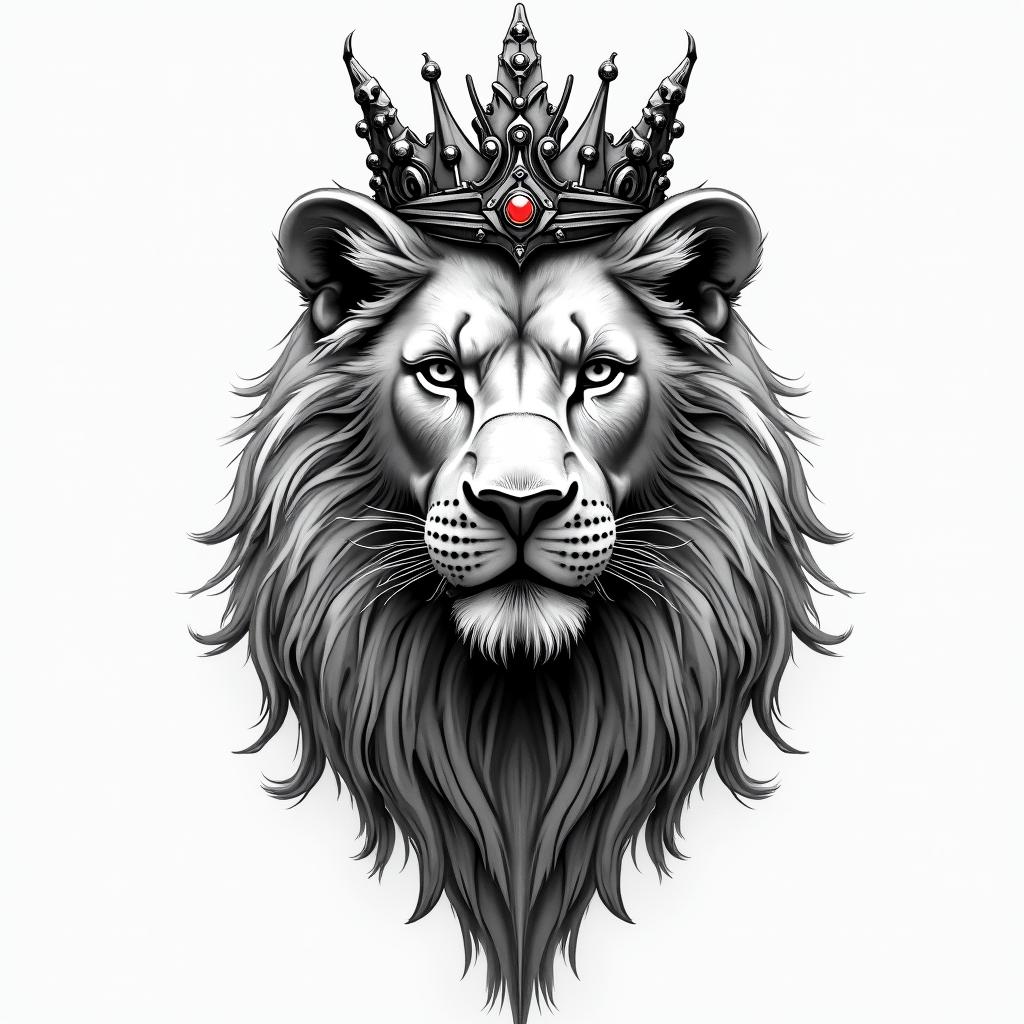 Lioness with crown on headtattoo in biomechanic style, the tattoo covered by robotic elements of futuristic cyberpunk design, robotic features detail, showcasing intricate mechanical components - Variation 6