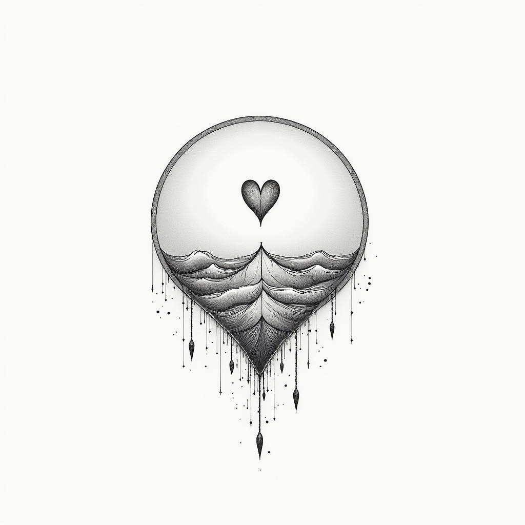 Gone but not forgottenin Modest style tattoo, featuring soft, delicate line work with simple and meaningful symbols, gentle waves, a heart, evoking a sense of serenity and grace, - Variation 3