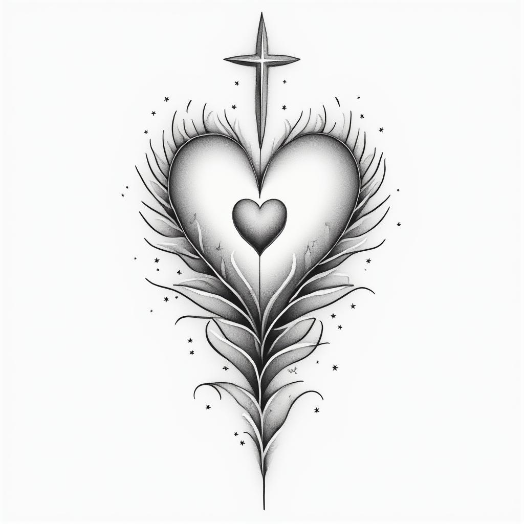 Gone but not forgottenin Modest style tattoo, featuring soft, delicate line work with simple and meaningful symbols, gentle waves, a heart, evoking a sense of serenity and grace, - Variation 4