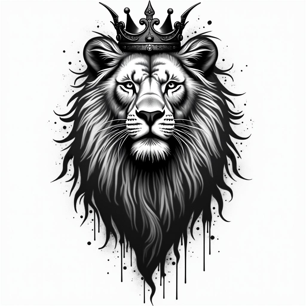 Lioness with crown on headin graffiti style tattoo, featuring bold and dynamic street art elements, spray-paint texture with exaggerated lines and expressive, chaotic brushstrokes, intricate lettering incorporated with graffiti tags, symbols like hearts, stars, and wings - Variation 8