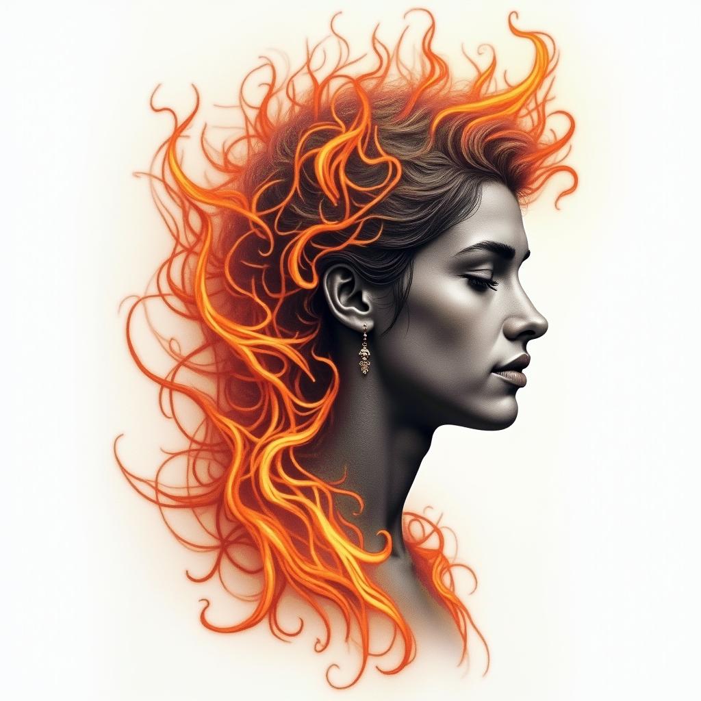Enrique, Geminiin flame tattoo style showcasing fiery elements with dynamic flame patterns, glowing effect of flames, natural colors - Variation 4